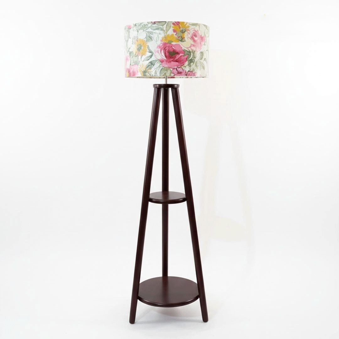 Wooden floor lamp 2 shelf