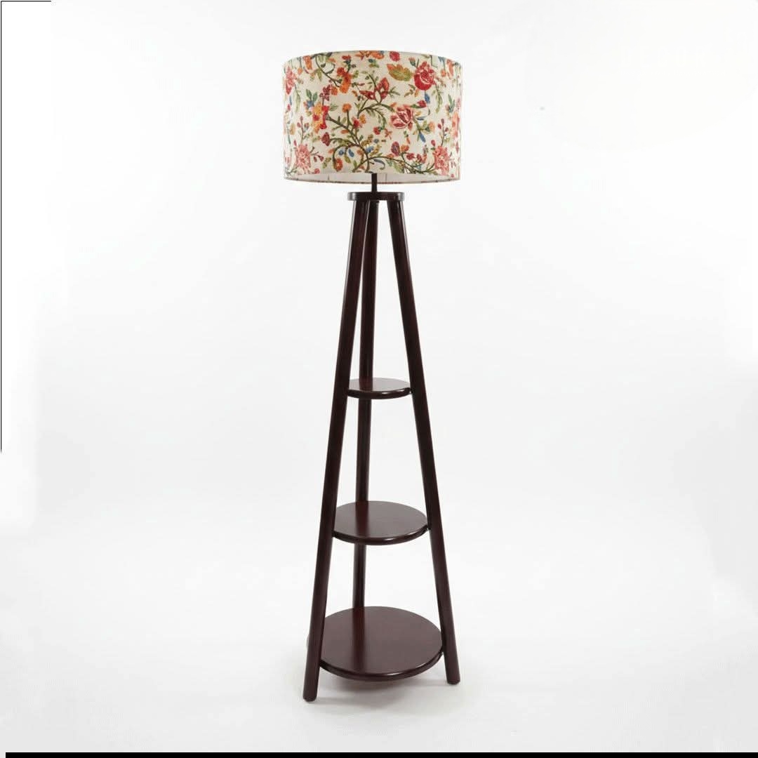Wooden floor lamp 3 shelf