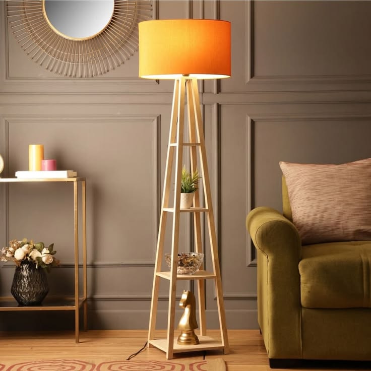 Wooden floor lamp